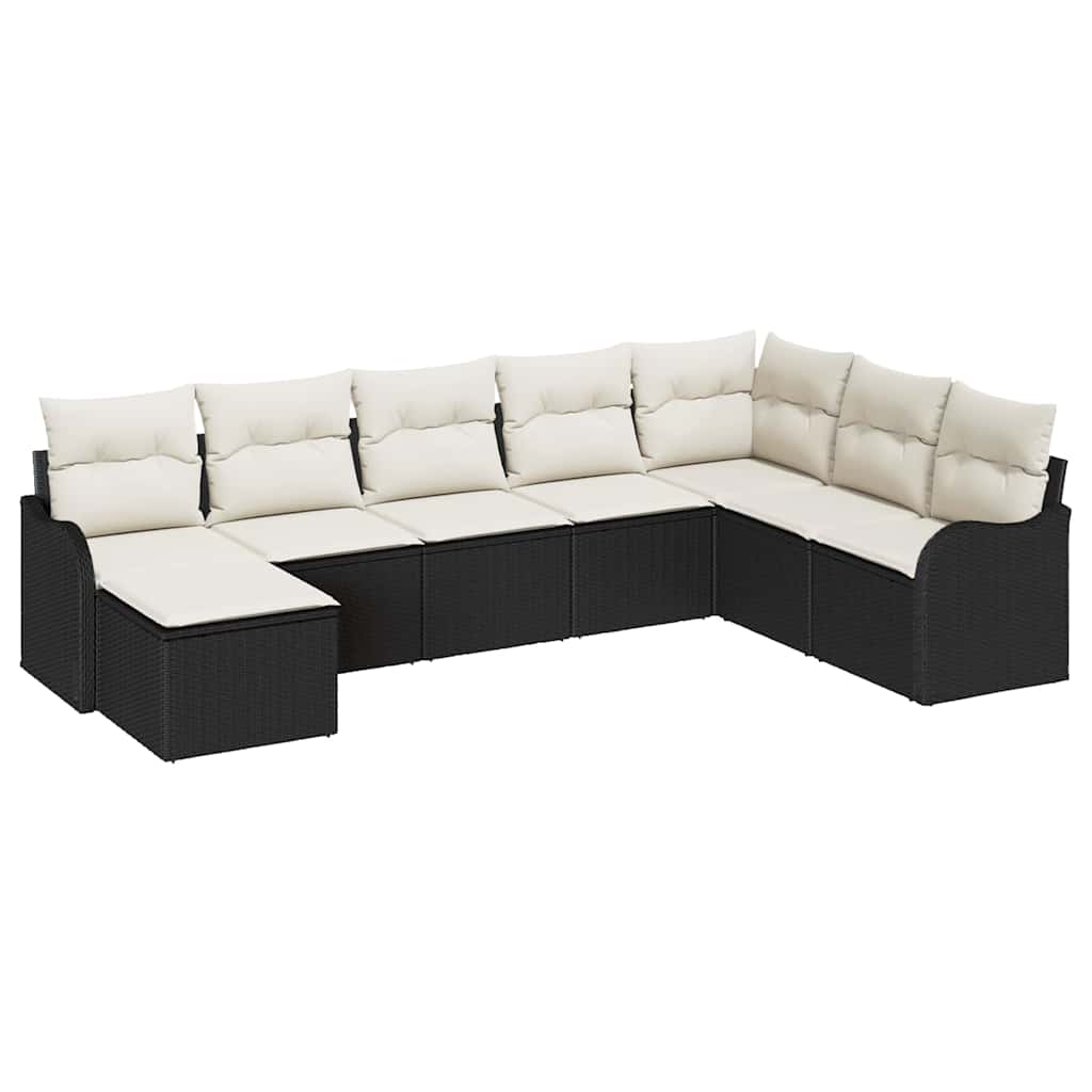 Garten-Sofa-Set mit Kissen 8 pcs Schwarz und Weiß Poly Rattan