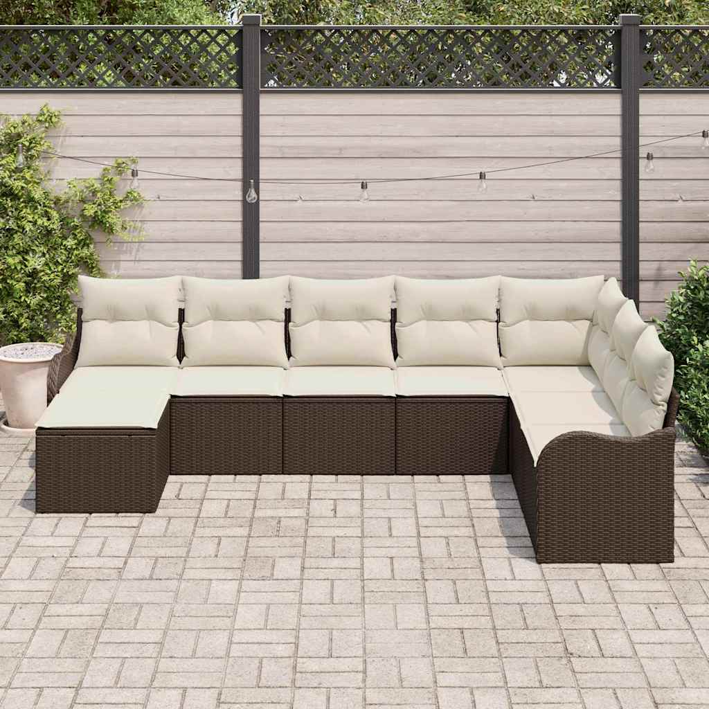 Garten-Sofa-Set mit Kissen 8 pcs Braun und Weiß Poly Rattan