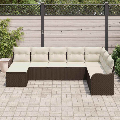 Garten-Sofa-Set mit Kissen 8 pcs Braun und Weiß Poly Rattan