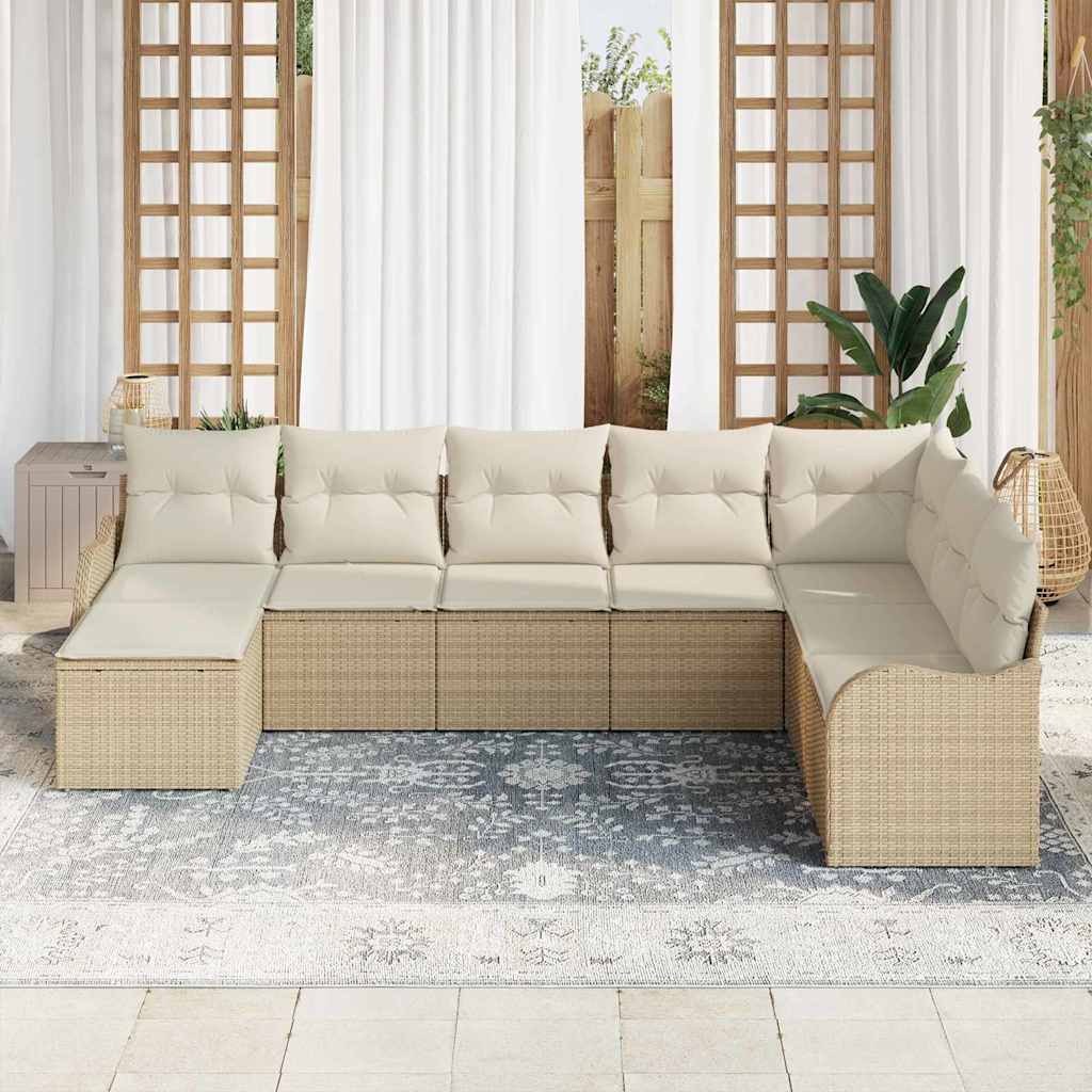Garten-Sofa-Set mit Kissen 8 pcs Beige und Weiß Poly Rattan