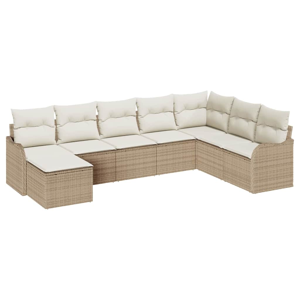 Garten-Sofa-Set mit Kissen 8 pcs Beige und Weiß Poly Rattan