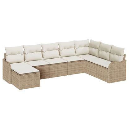 Garten-Sofa-Set mit Kissen 8 pcs Beige und Weiß Poly Rattan