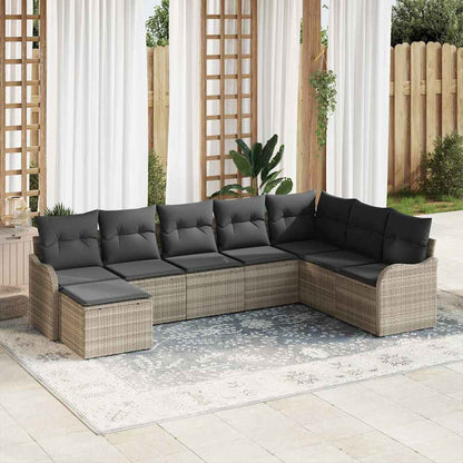 Garten-Sofa-Set mit Kissen 8 pcs Hellgrau Poly Rattan