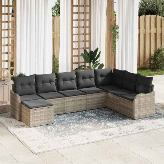 Garten-Sofa-Set mit Kissen 8 pcs Hellgrau Poly Rattan