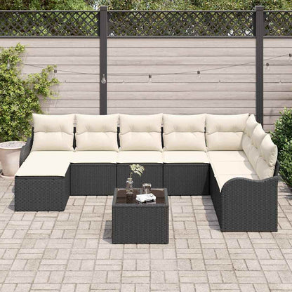 Garten-Sofa-Set mit Kissen 9 pcs Schwarz und Weiß Poly Rattan