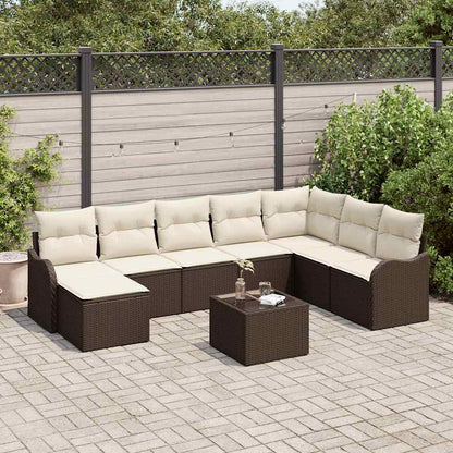 Garten-Sofa-Set mit Kissen 9 pcs Braun und Weiß Poly Rattan