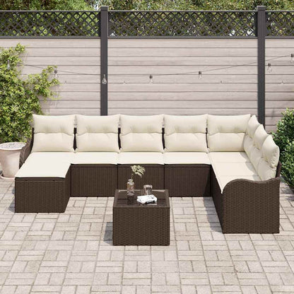 Garten-Sofa-Set mit Kissen 9 pcs Braun und Weiß Poly Rattan