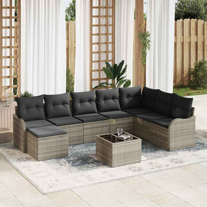 Garten-Sofa-Set mit Kissen 9 pcs Hellgrau Poly Rattan