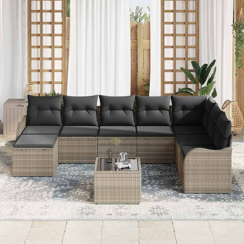 Garten-Sofa-Set mit Kissen 9 pcs Hellgrau Poly Rattan