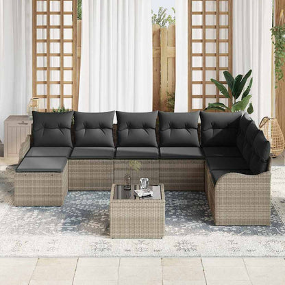 Garten-Sofa-Set mit Kissen 9 pcs Hellgrau Poly Rattan