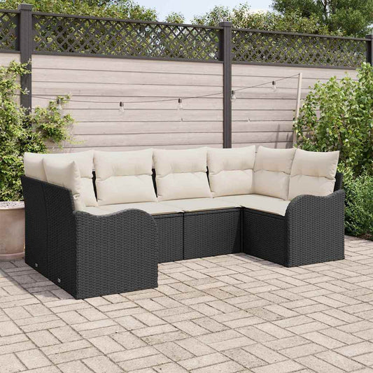 Garten-Sofa-Set mit Kissen 6 pcs Schwarz und Weiß Poly Rattan