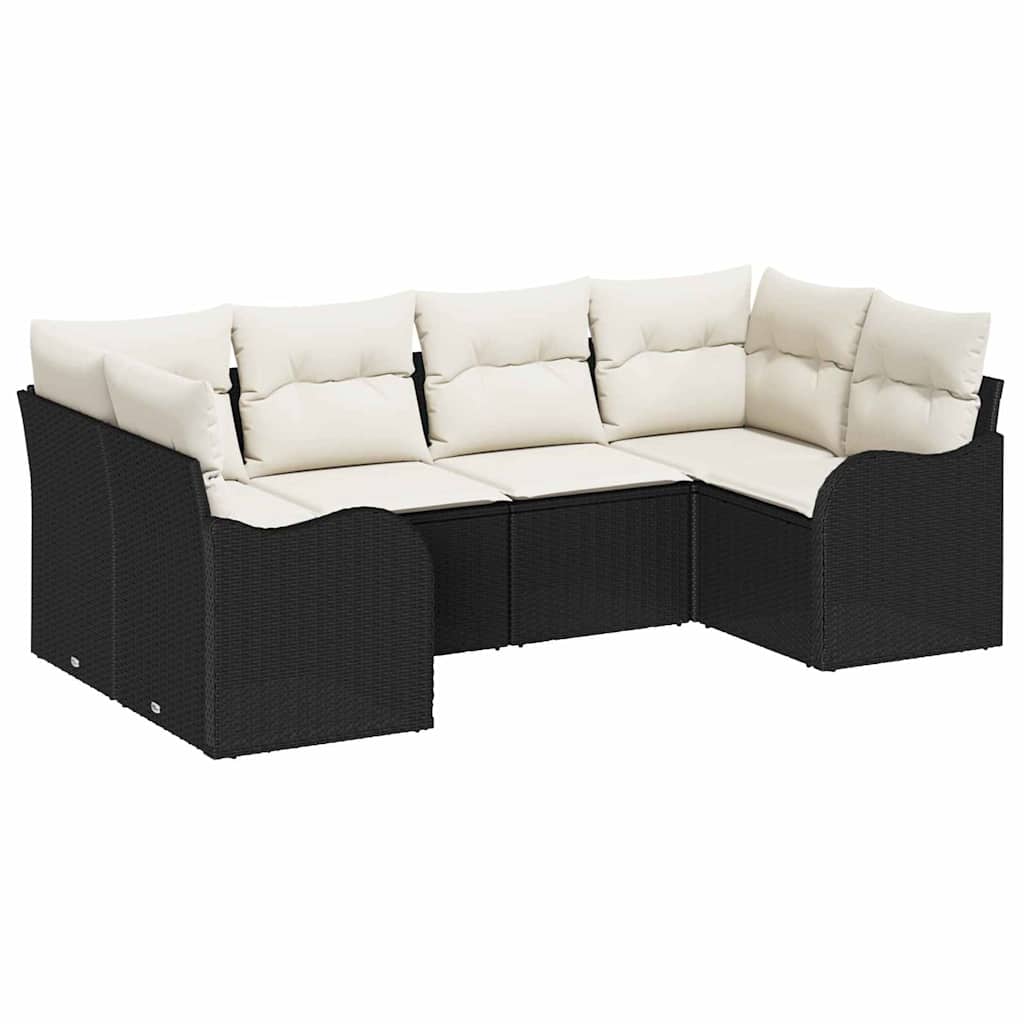 Garten-Sofa-Set mit Kissen 6 pcs Schwarz und Weiß Poly Rattan