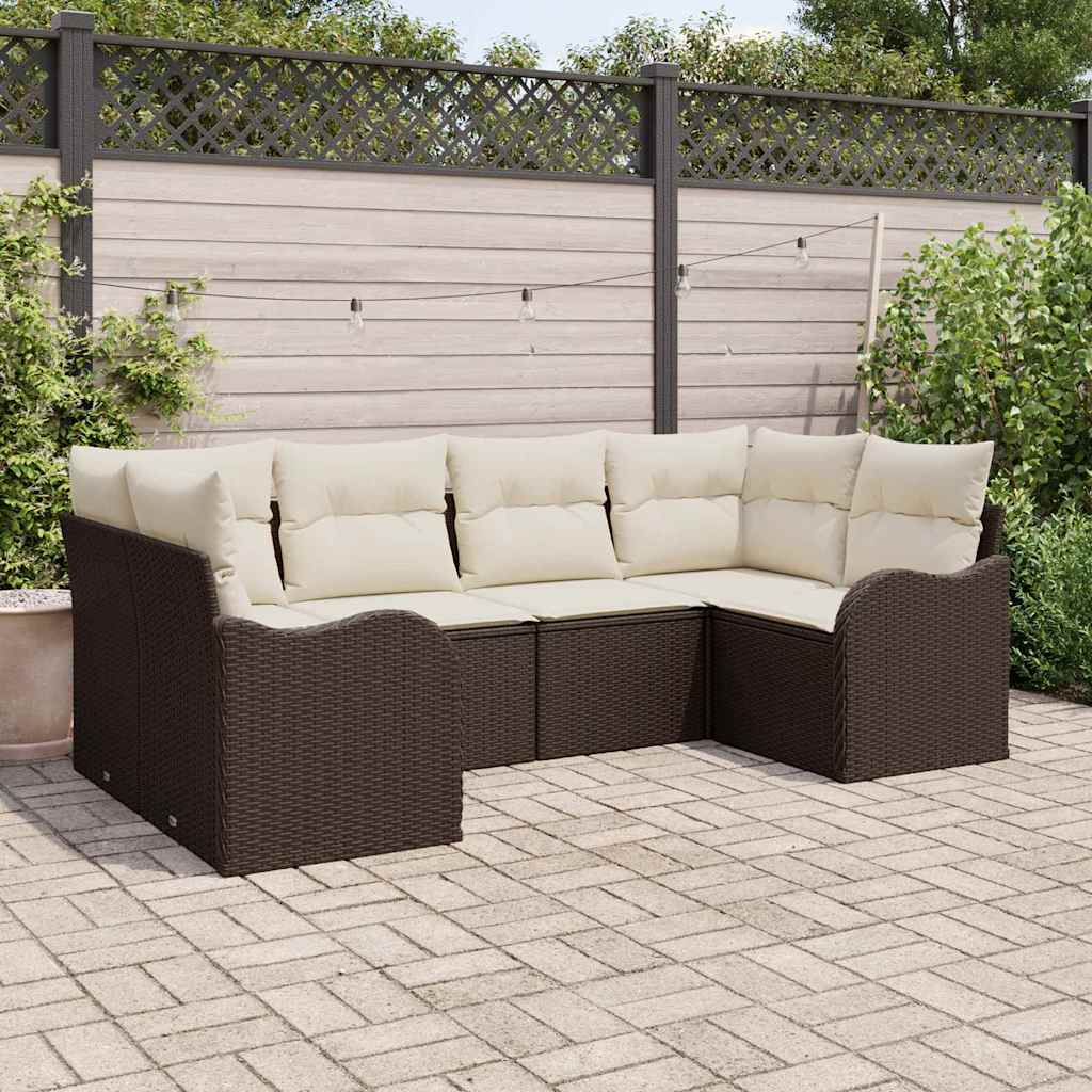 Garten-Sofa-Set mit Kissen 6 pcs Braun und Weiß Poly Rattan