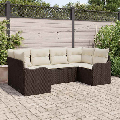 Garten-Sofa-Set mit Kissen 6 pcs Braun und Weiß Poly Rattan