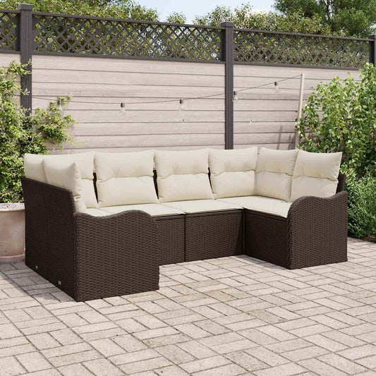 Garten-Sofa-Set mit Kissen 6 pcs Braun und Weiß Poly Rattan
