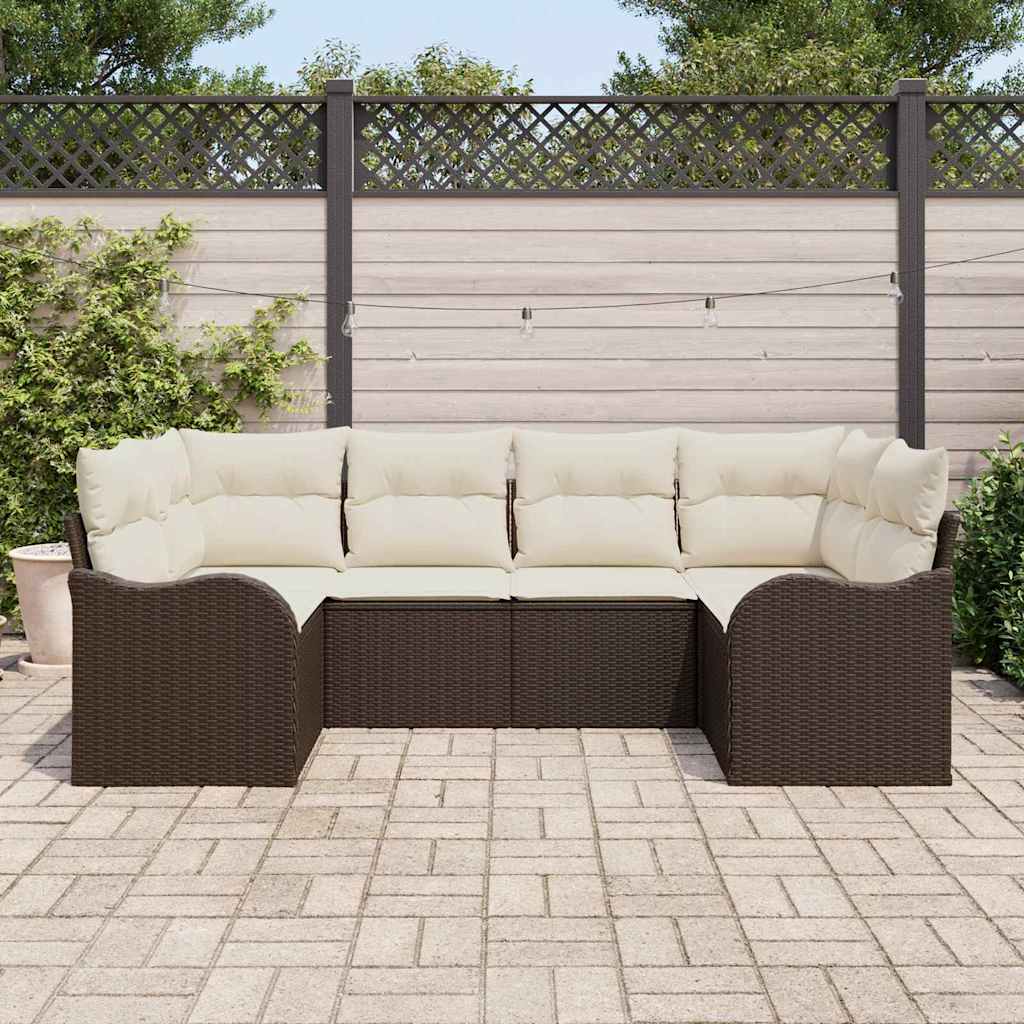 Garten-Sofa-Set mit Kissen 6 pcs Braun und Weiß Poly Rattan