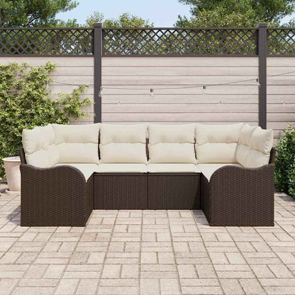Garten-Sofa-Set mit Kissen 6 pcs Braun und Weiß Poly Rattan
