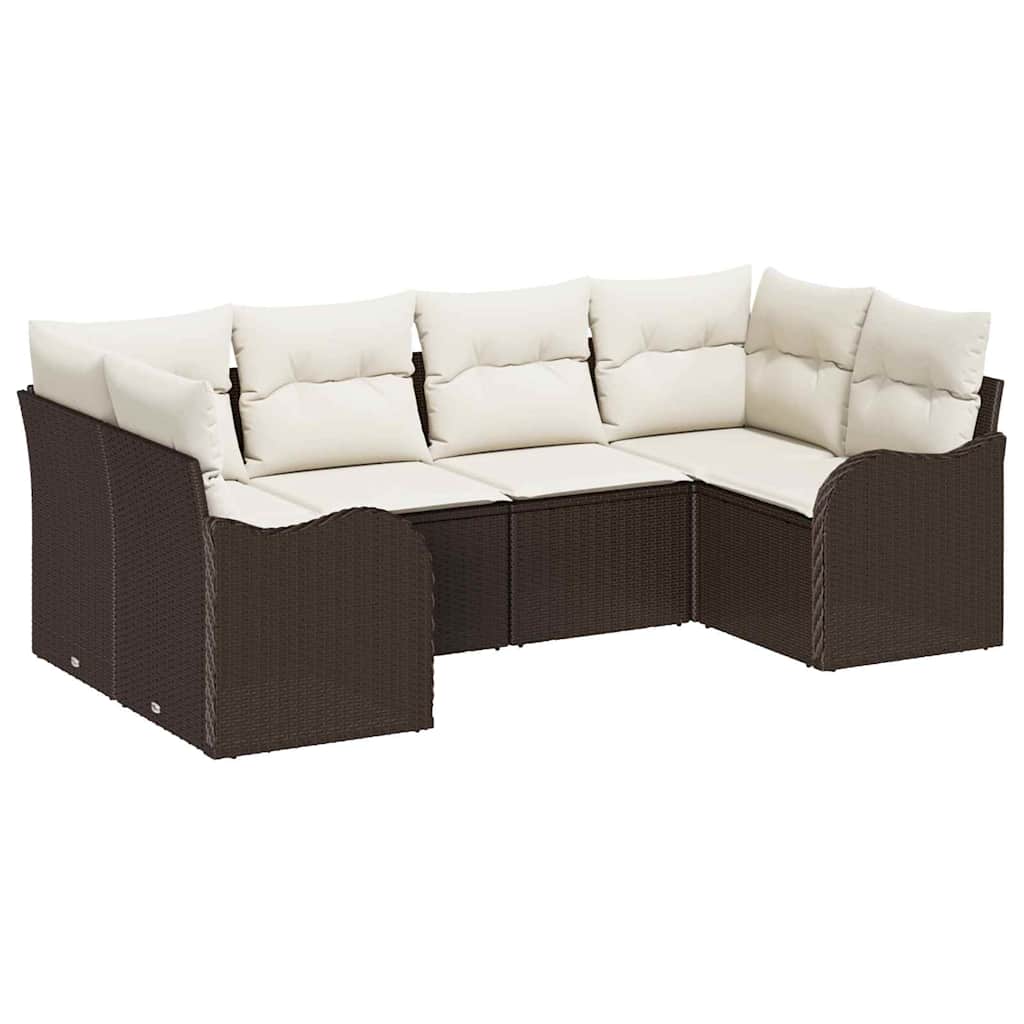 Garten-Sofa-Set mit Kissen 6 pcs Braun und Weiß Poly Rattan