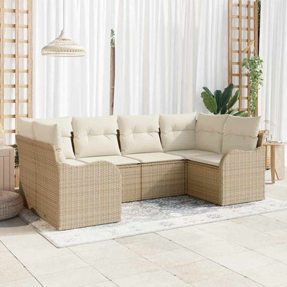 Garten-Sofa-Set mit Kissen 6 pcs Beige und Weiß Poly Rattan