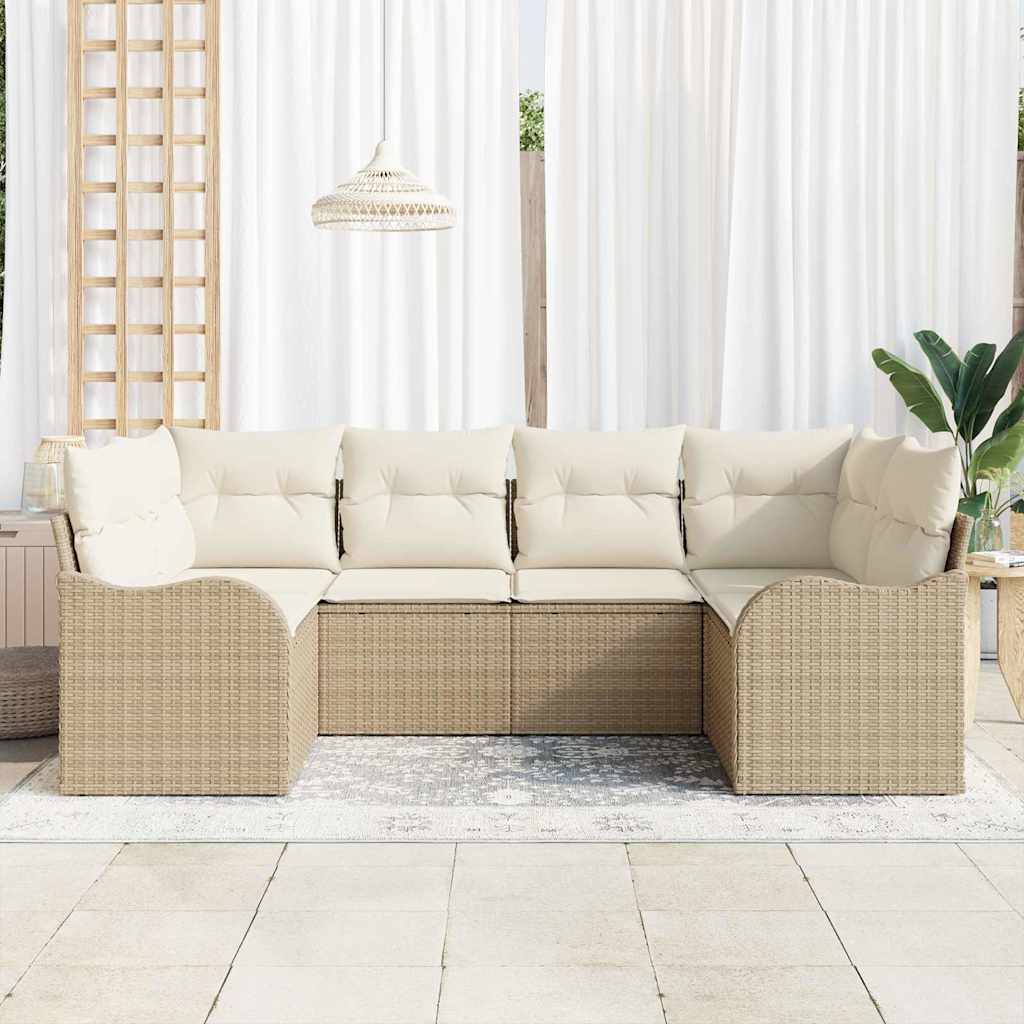 Garten-Sofa-Set mit Kissen 6 pcs Beige und Weiß Poly Rattan