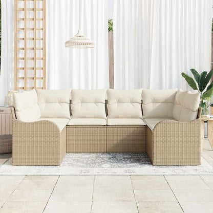 Garten-Sofa-Set mit Kissen 6 pcs Beige und Weiß Poly Rattan