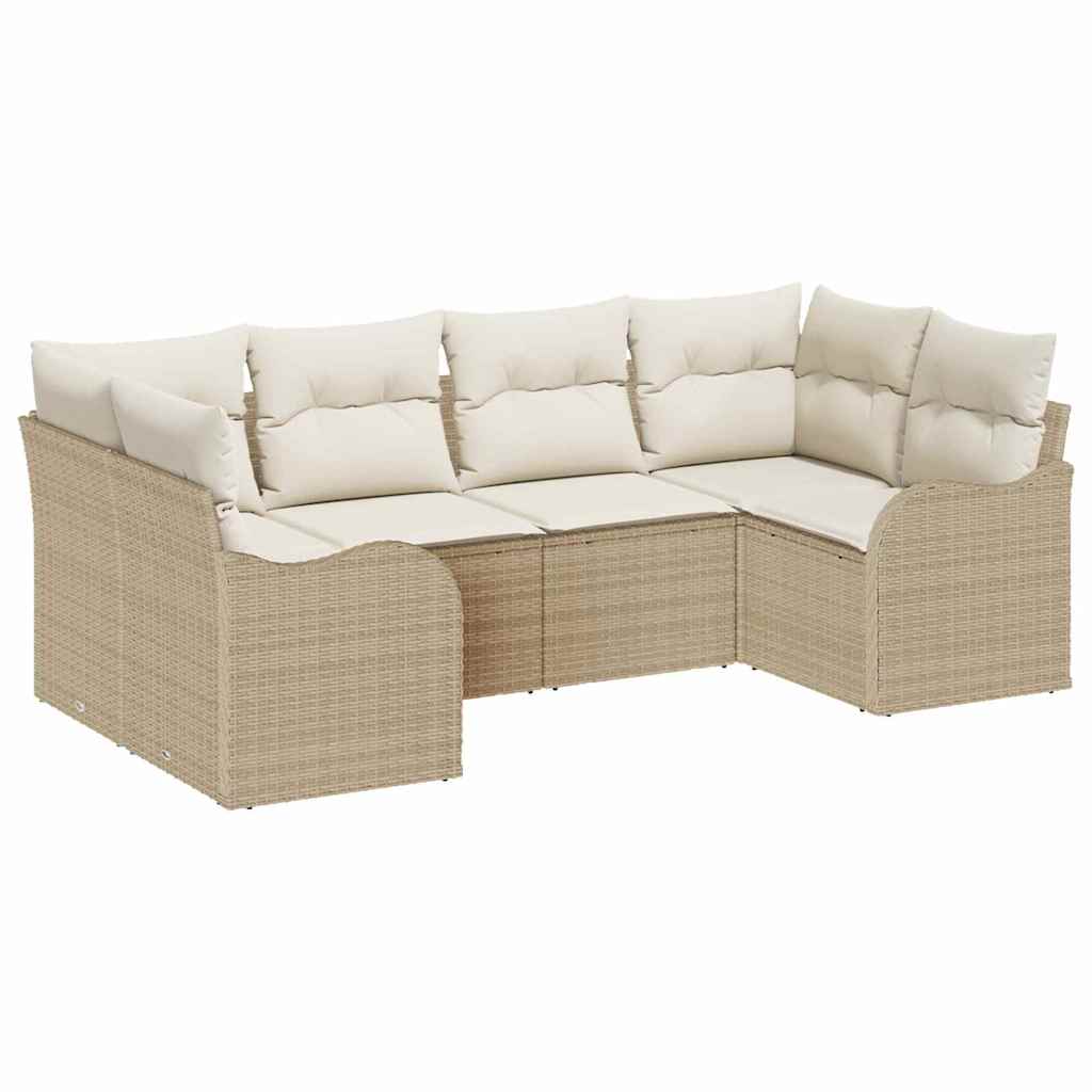 Garten-Sofa-Set mit Kissen 6 pcs Beige und Weiß Poly Rattan