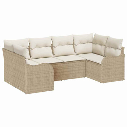 Garten-Sofa-Set mit Kissen 6 pcs Beige und Weiß Poly Rattan