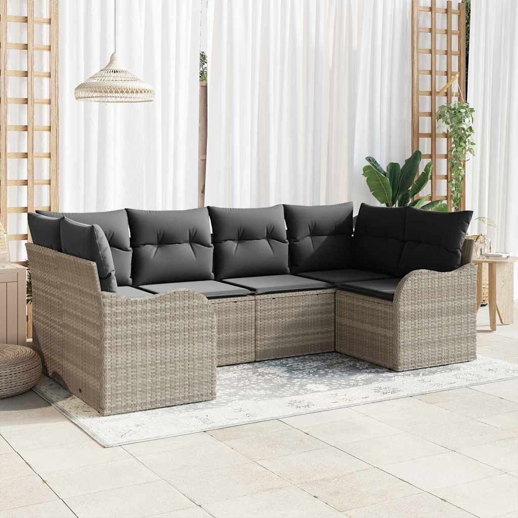 Garten-Sofa-Set mit Kissen 6 pcs Hellgrau Poly Rattan