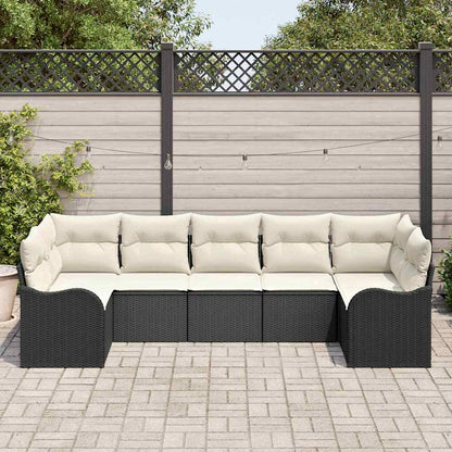 Garten-Sofa-Set mit Kissen 7 pcs Schwarz und Weiß Poly Rattan