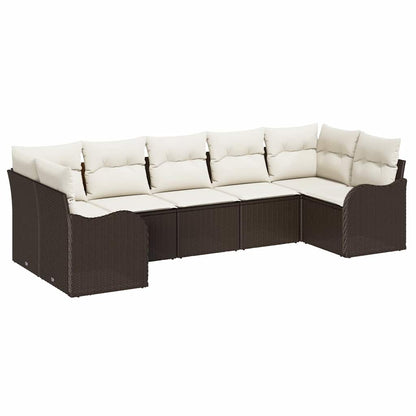 Garten-Sofa-Set mit Kissen 7 pcs Braun und Weiß Poly Rattan