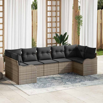 Garten-Sofa-Set mit Kissen 7 pcs Grau Poly Rattan