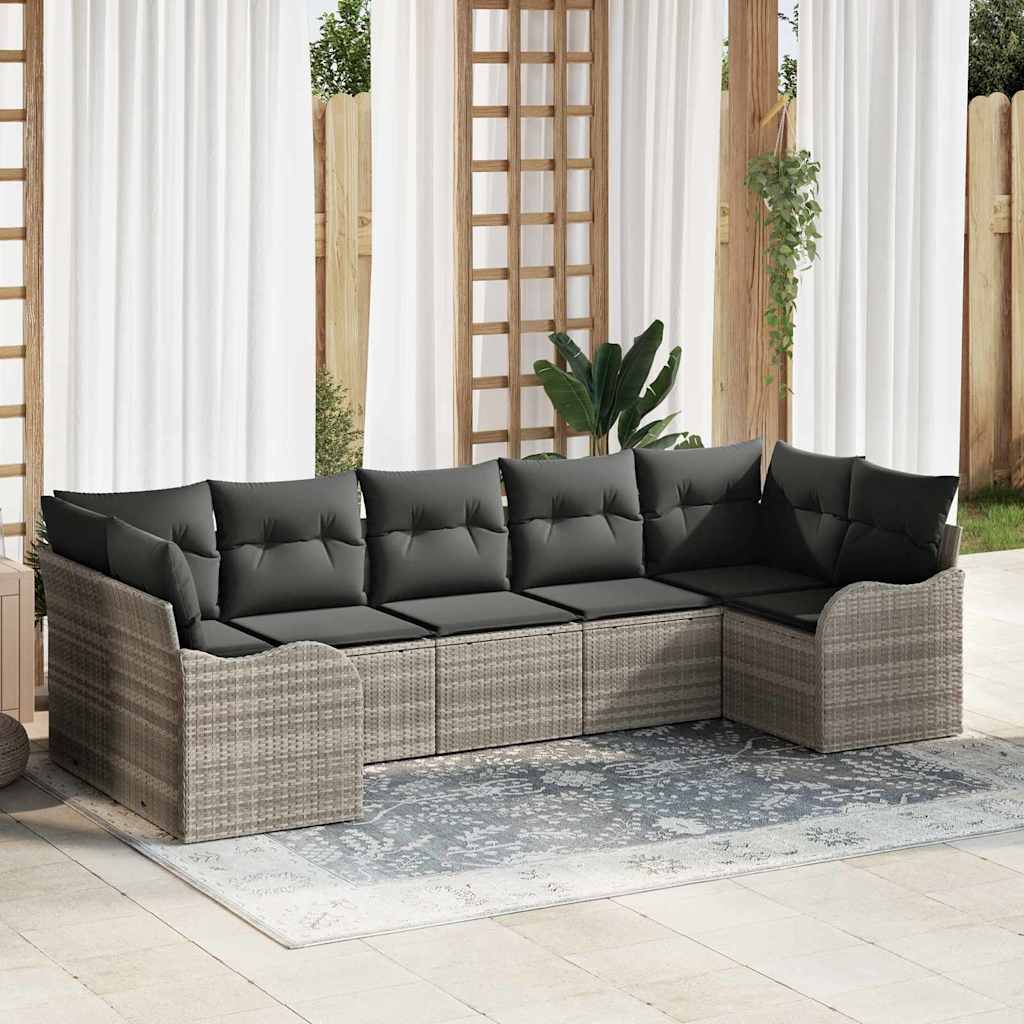 Garten-Sofa-Set mit Kissen 7 pcs Hellgrau Poly Rattan