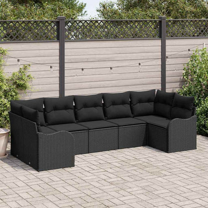 Garten-Sofa-Set mit Kissen 7 pcs Schwarz Poly Rattan