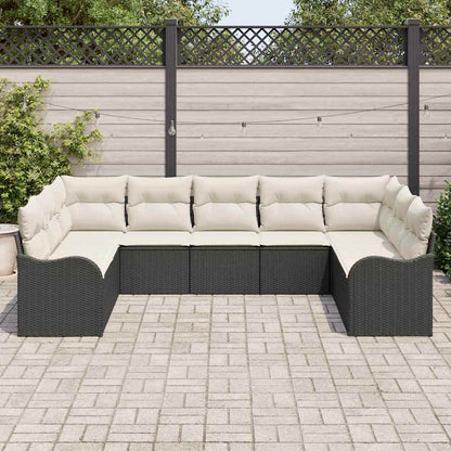 Garten-Sofa-Set mit Kissen 9 pcs Schwarz und Weiß Poly Rattan
