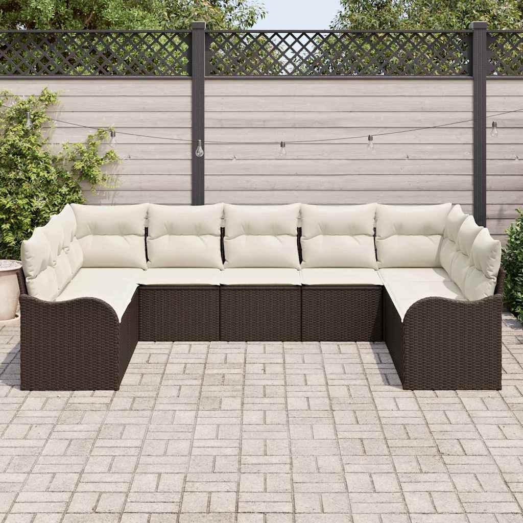 Gartensofa-set mit Speicher 9 pcs Braun und Weiß Poly-Rattan