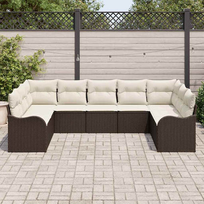 Gartensofa-set mit Speicher 9 pcs Braun und Weiß Poly-Rattan