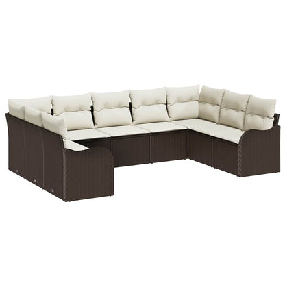 Gartensofa-set mit Speicher 9 pcs Braun und Weiß Poly-Rattan