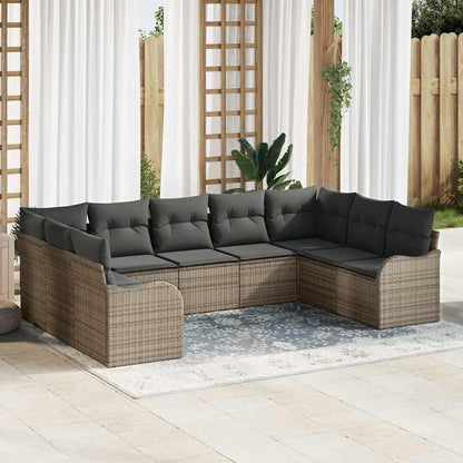 Garten-Sofa-Set mit Kissen 9 pcs Grau Poly Rattan