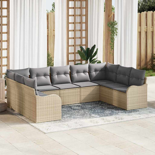 Gartensofa-set 9 pcs Beige und Hellgrau Poly-Rattan