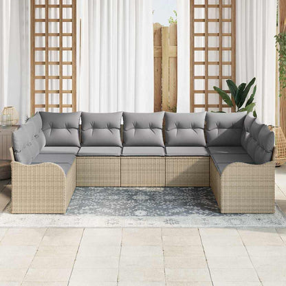 Gartensofa-set 9 pcs Beige und Hellgrau Poly-Rattan