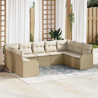 Garten-Sofa-Set mit Kissen 9 pcs Beige und Weiß Poly Rattan