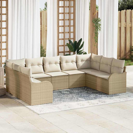 Garten-Sofa-Set mit Kissen 9 pcs Beige und Weiß Poly Rattan