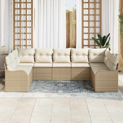 Garten-Sofa-Set mit Kissen 9 pcs Beige und Weiß Poly Rattan