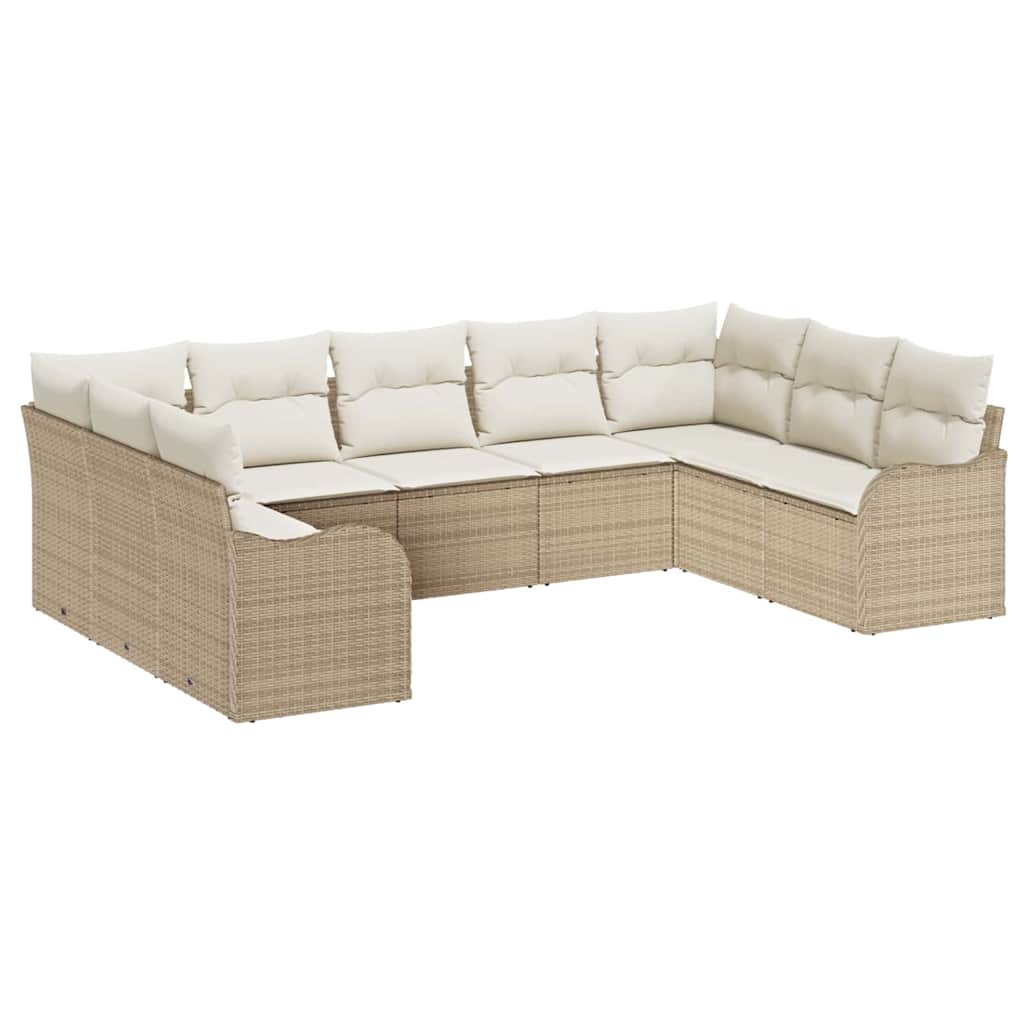 Garten-Sofa-Set mit Kissen 9 pcs Beige und Weiß Poly Rattan