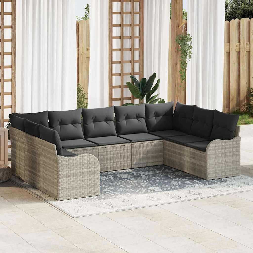 Garten-Sofa-Set mit Kissen 9 pcs Hellgrau Poly Rattan