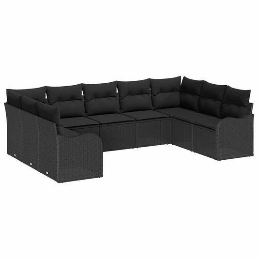 Garten-Sofa-Set mit Kissen 9 pcs Schwarz Poly Rattan