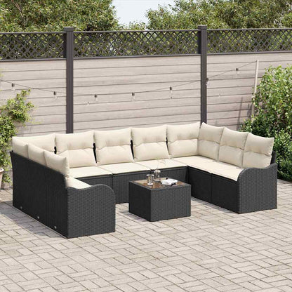 Garten-Sofa-Set mit Kissen 10 pcs Schwarz und Weiß Poly Rattan
