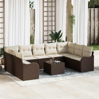 Garten-Sofa-Set mit Kissen 10 pcs Braun und Weiß Poly Rattan