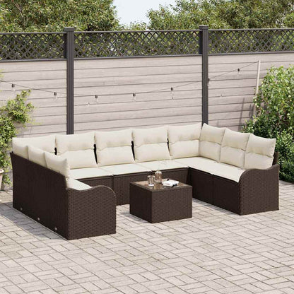 Garten-Sofa-Set mit Kissen 10 pcs Braun und Weiß Poly Rattan