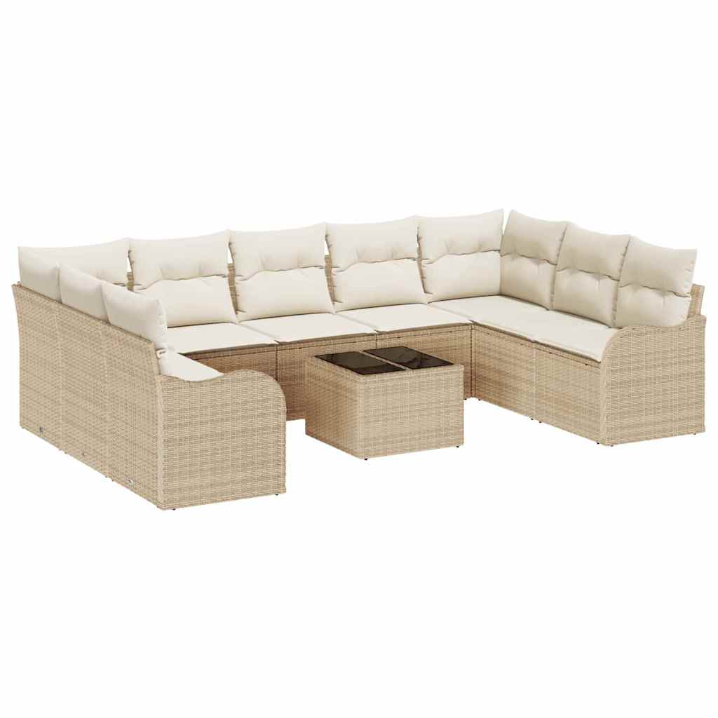 Garten-Sofa-Set mit Kissen 10 pcs Beige und Weiß Poly Rattan